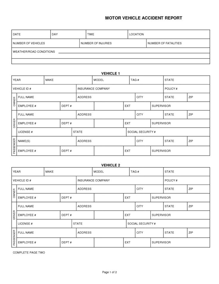 022 Vehicle Accident Report Form Template Doc Printable Pertaining To