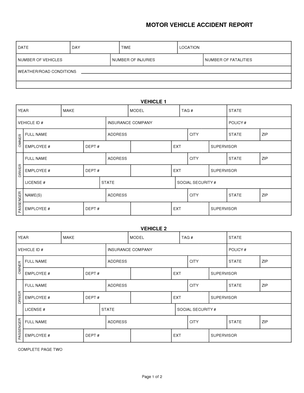 022 Vehicle Accident Report Form Template Doc Printable Pertaining To