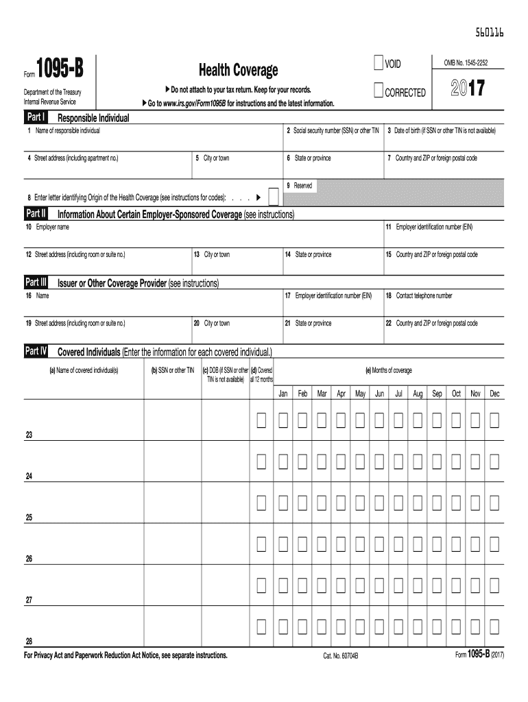 2017 Form IRS 1095 B Fill Online Printable Fillable Blank PdfFiller