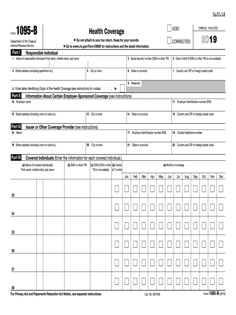 2019 Form IRS 1095 B Fill Online Printable Fillable Blank PdfFiller
