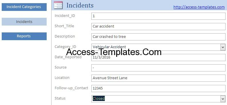 Access Templates Incident Management System And Report Database