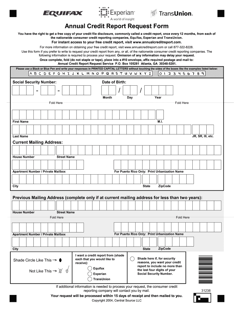 Annual Credit Report Request Form 2020 2021 Fill And Sign Printable
