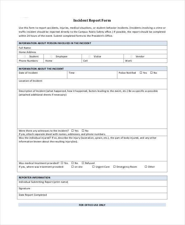 Blank Incident Report Template 18 Free PDF Word Docs Format