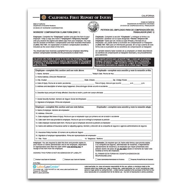 California First Report Of Injury Form From LaborLawCenter