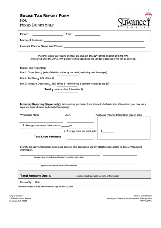 Excise Tax Report Form Printable Pdf Download