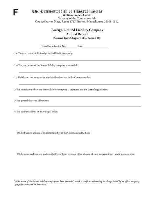 Fillable Foreign Limited Liability Company Annual Report Form The 