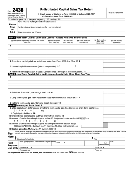 Fillable Form 2438 Undistributed Capital Gains Tax Return Printable