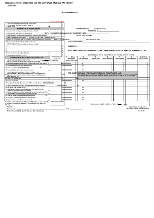 Form 012011 Sales And Use Tax Report Printable Pdf Download