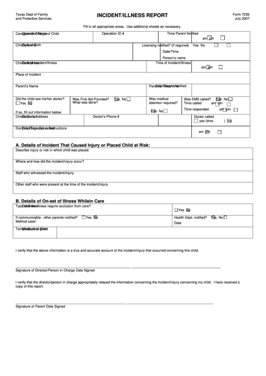 Form 7239 Incident illness Report Printable Pdf Download