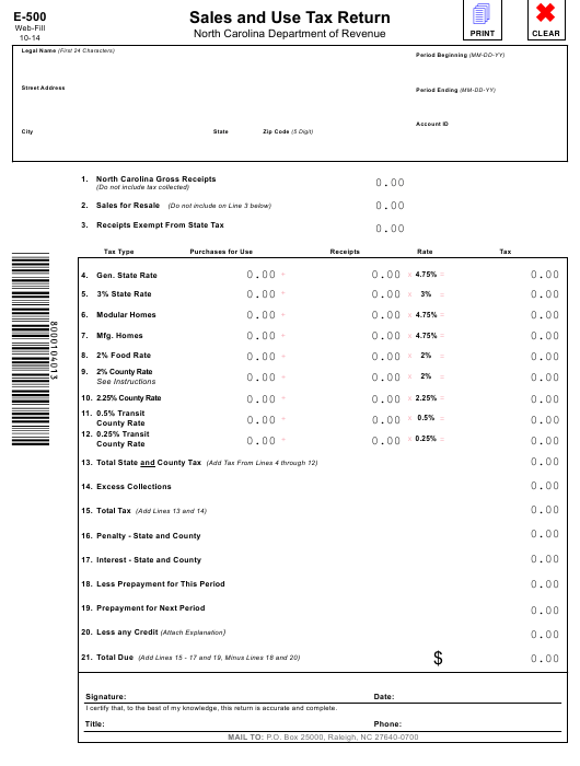 Form E 500 Download Fillable PDF Or Fill Online Sales And Use Tax