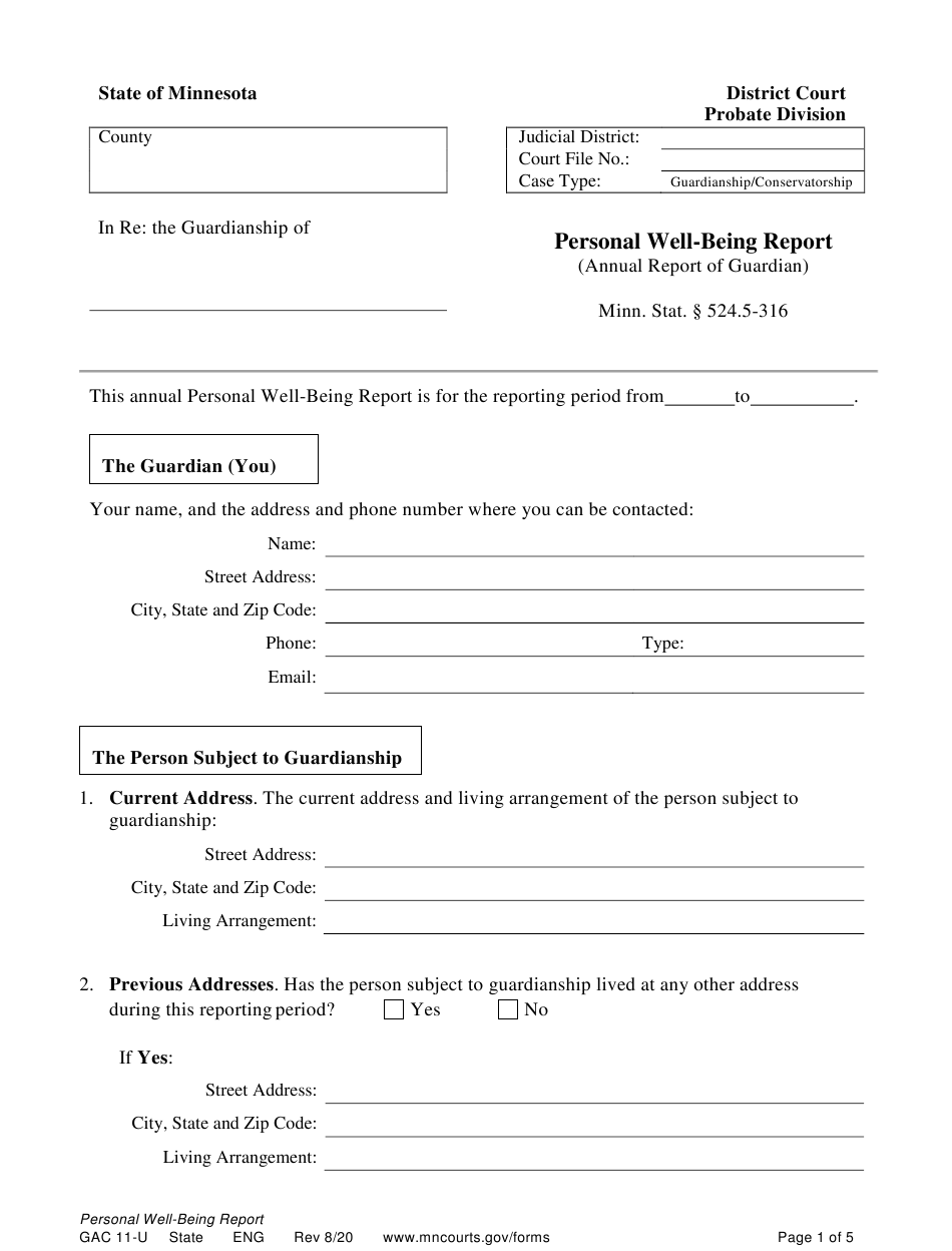 Form GAC11 U Download Printable PDF Or Fill Online Personal Well Being