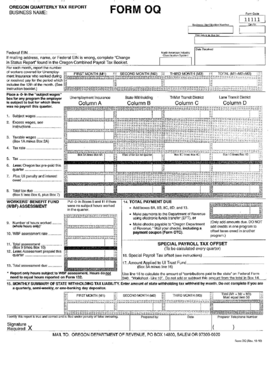 Form Oq Oregon Quarterly Tax Report Printable Pdf Download