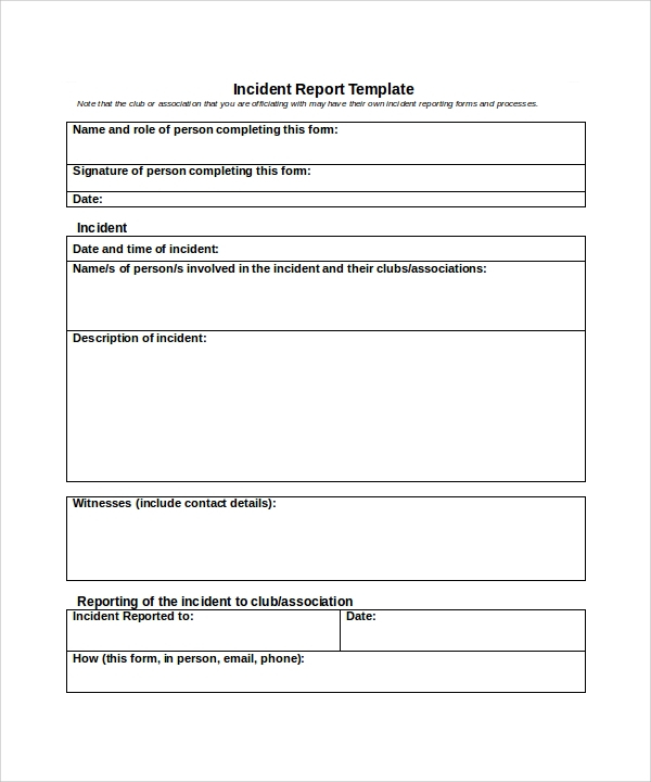 FREE 34 Sample Incident Report Templates In PDF MS Word Pages