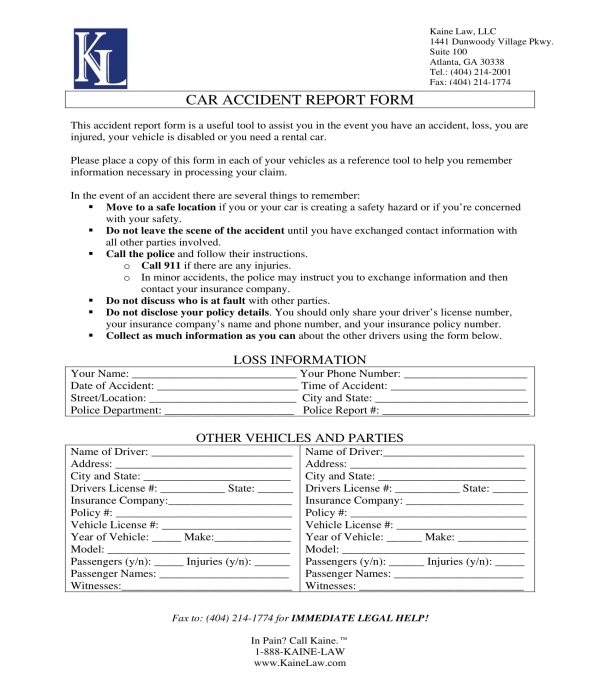 FREE 5 Car Accident Report Forms In PDF