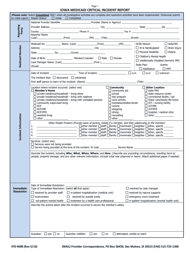 Iowa Total Care Critical Incident Report Fill Out And Sign Printable