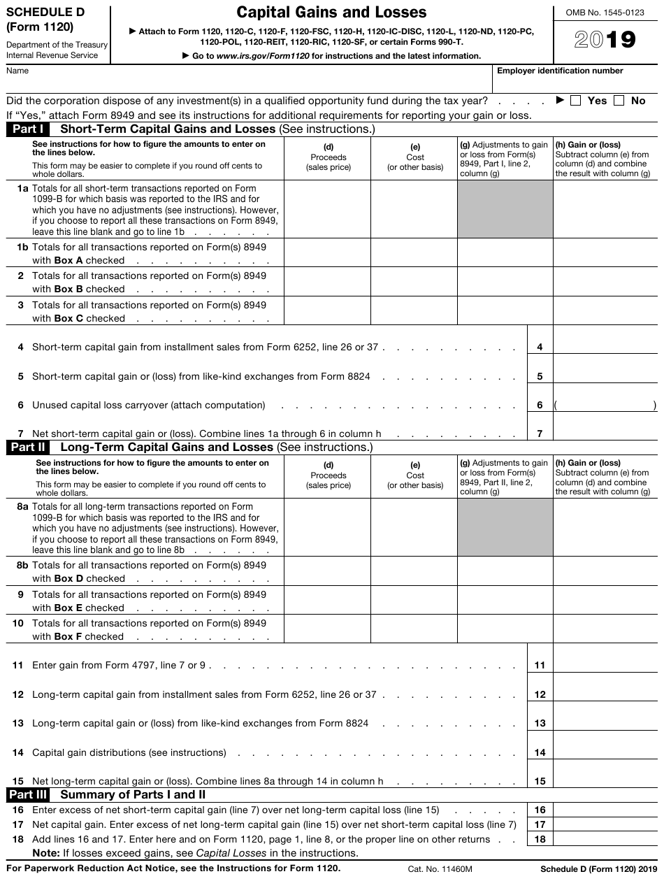 IRS Form 1120 Schedule D Download Fillable PDF Or Fill Online Capital