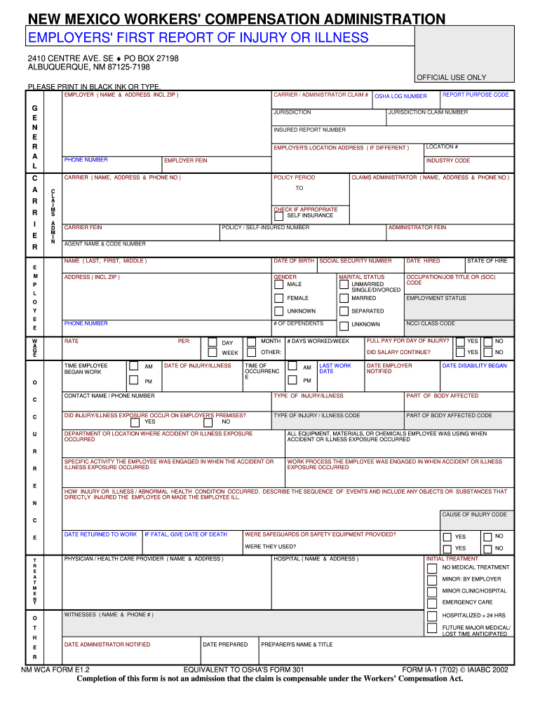 New Mexico First Report Injury Fill Online Printable Fillable