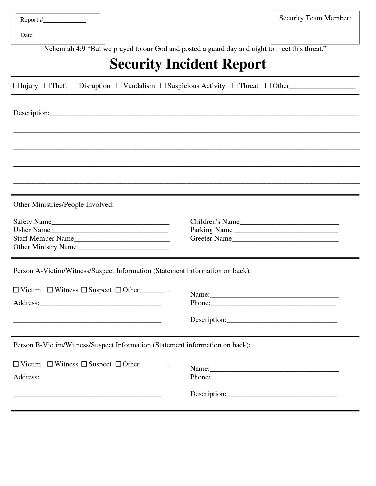 Premium Blank Security Incident Report Template Sample Inside Incident