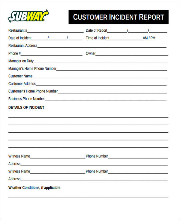 Restaurant Customer Accident Report Form 9 Various Ways To