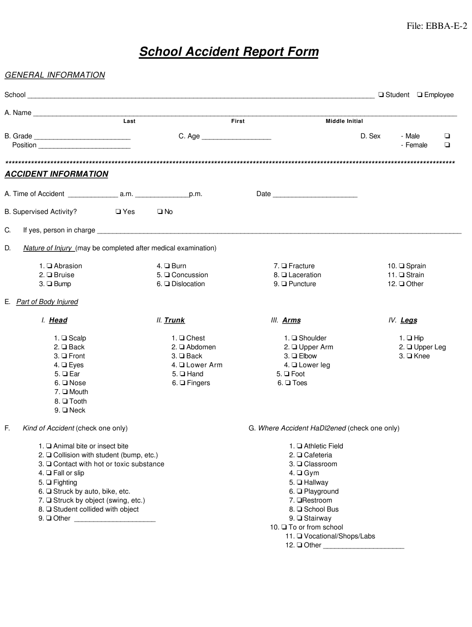 School Accident Report Form Download Printable PDF Templateroller