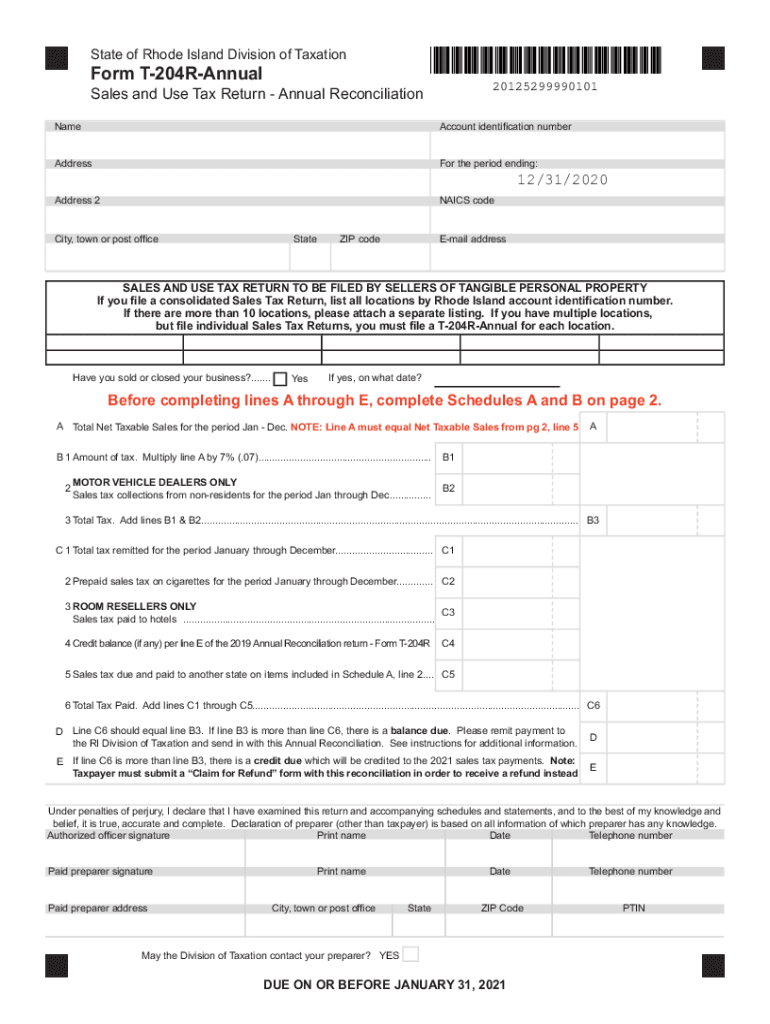 2020 2022 Form RI DoR T 204R Annual Fill Online Printable Fillable