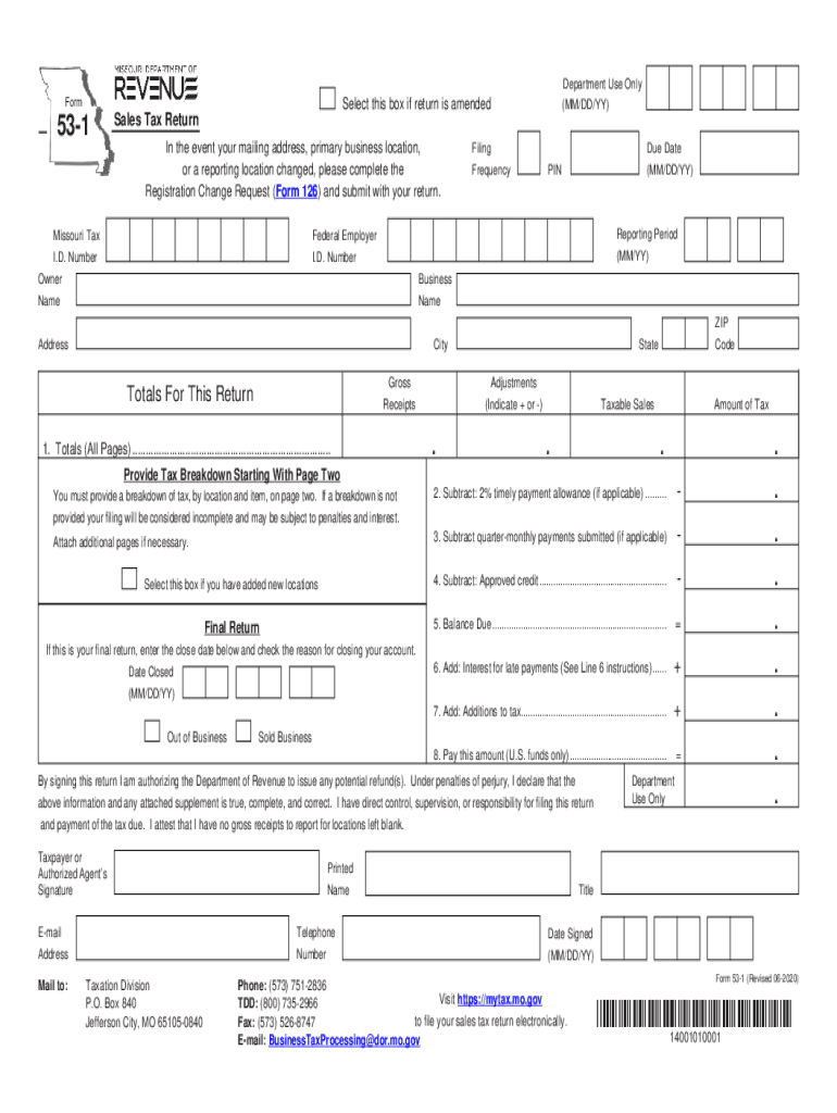 2020 MO DoR Form 53 1 Fill Online Printable Fillable Blank PdfFiller