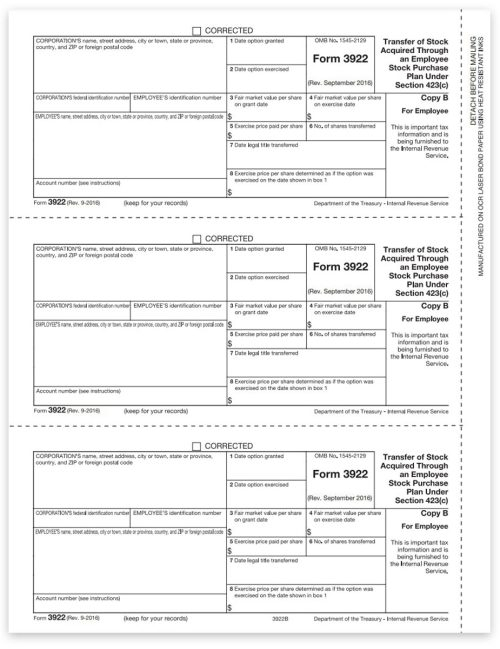 3922 Forms Employee Stock Purchase Employee Copy B DiscountTaxForms