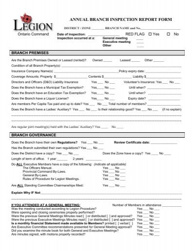 Annual Branch Inspection Report Form Ontario Command