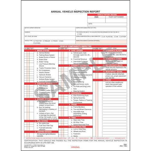 Annual Vehicle Inspection Report 3 Ply W Carbon Stock