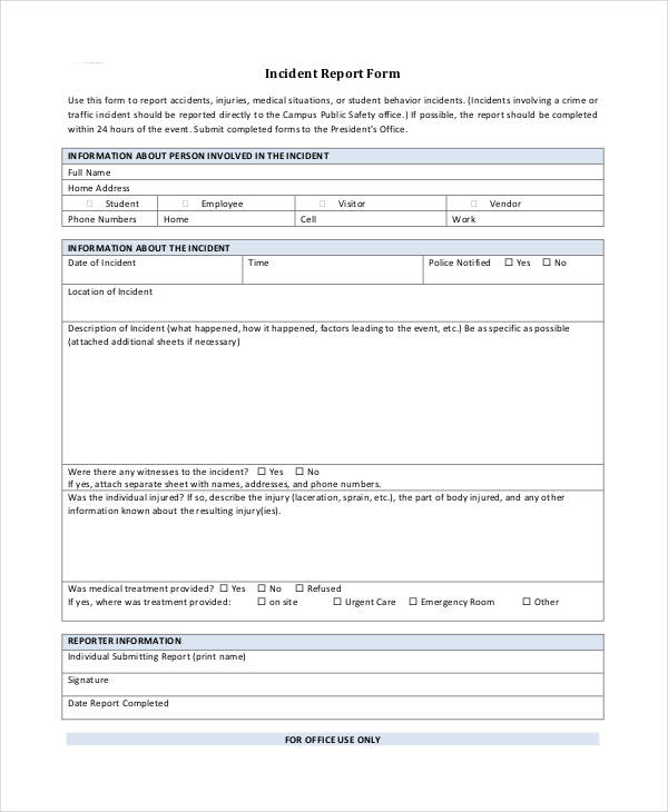 Blank Incident Report Template 18 Free PDF Word Docs Format Download