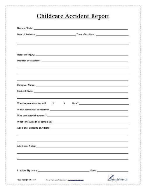 Child Accident Report Form Print And Fill Out PDF Daycare Forms