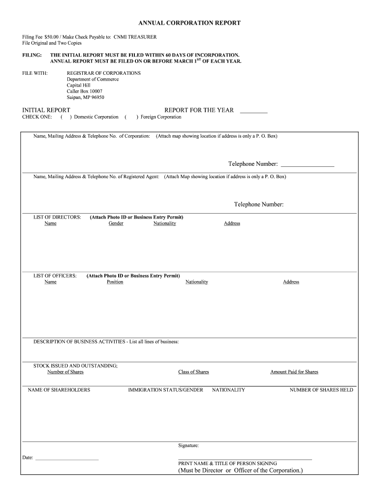 CNMI Annual Corporation Report Fill And Sign Printable Template