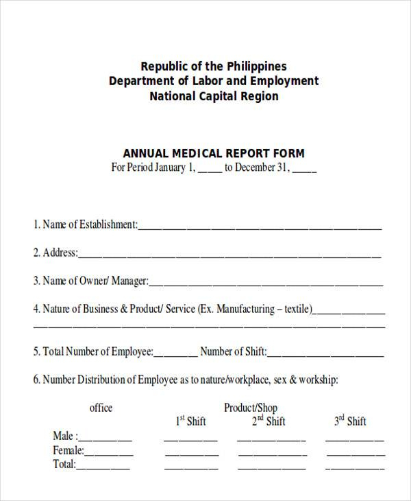 Dole Annual Medical Report Form Region 3 ReportForm
