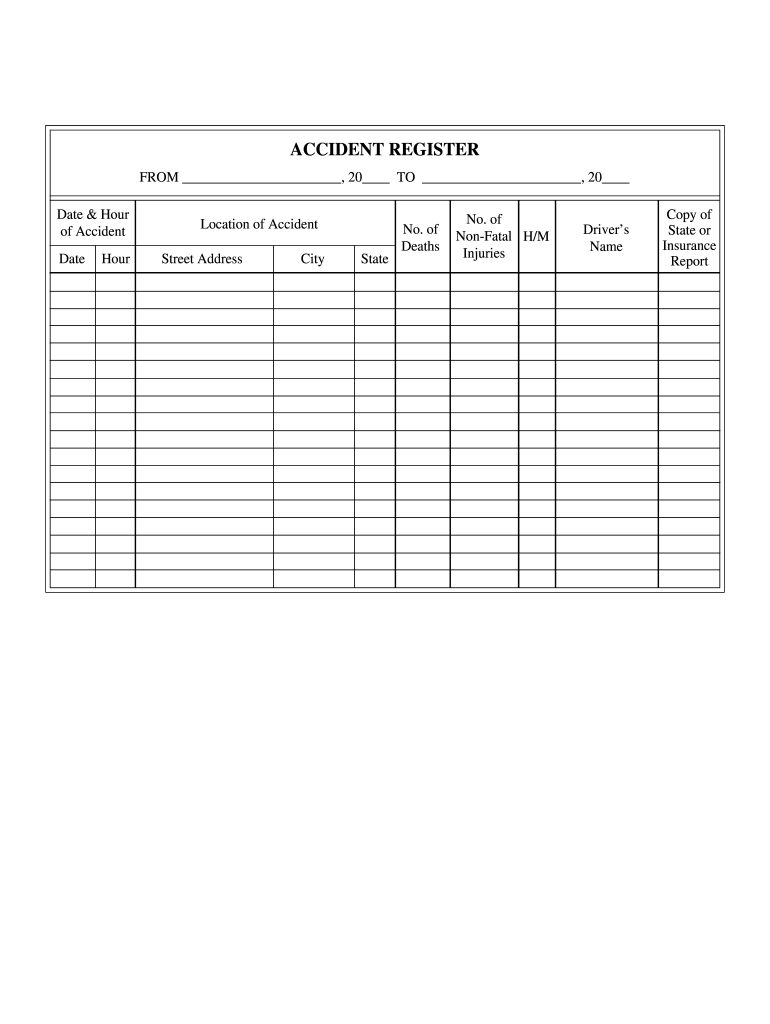 DoT Accident Register Fill And Sign Printable Template Online US 