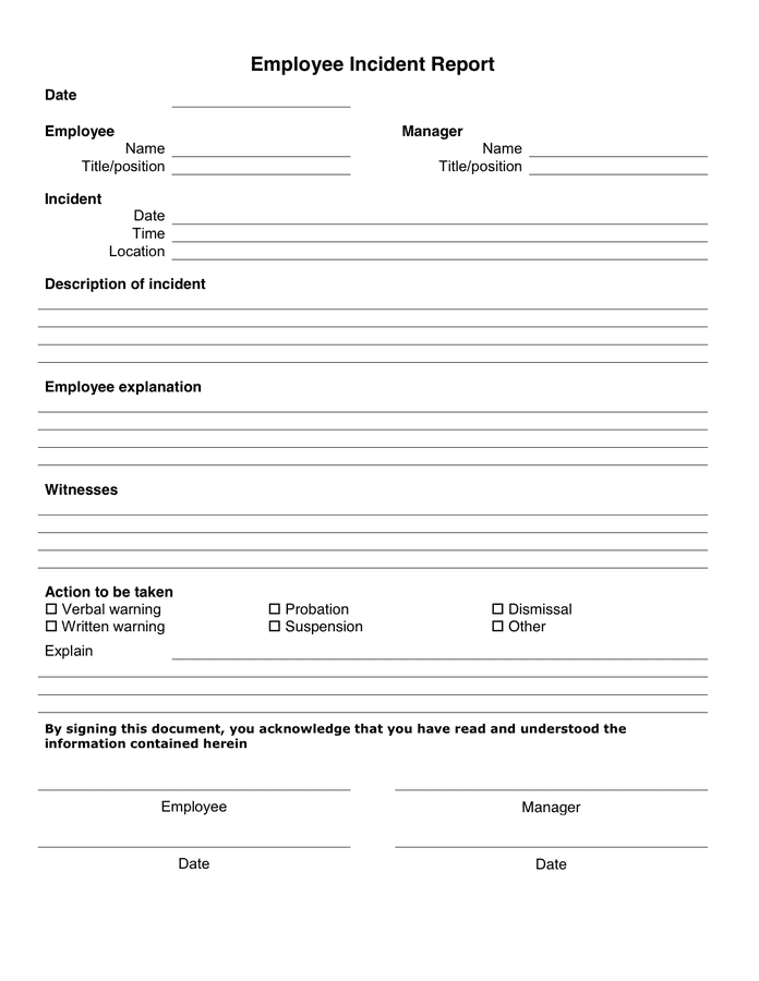 Employee Incident Report Form In Word And Pdf Formats