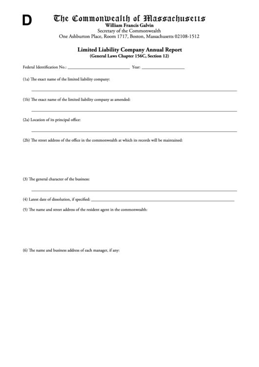 Fillable Limited Liability Company Annual Report Form The