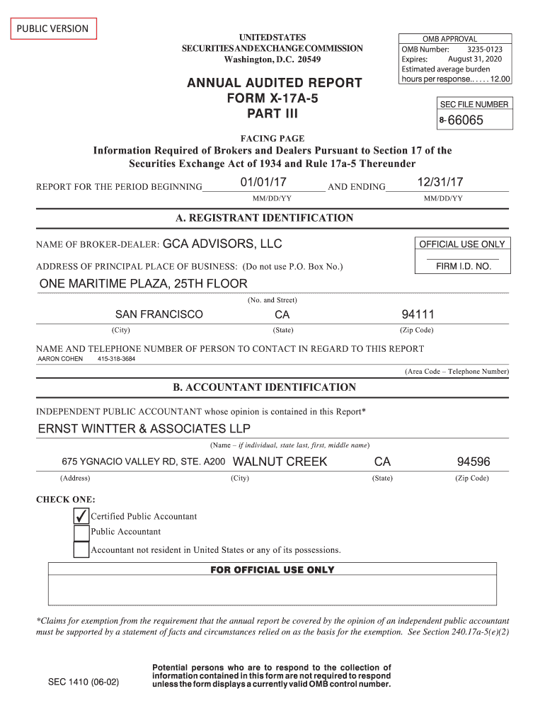 Fillable Online ANNUAL AUDITED REPORT FORM X 17A 5 PART III 66065 Fax