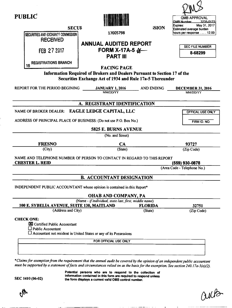 Fillable Online ANNUAL AUDITED REPORT FORM X 17A 5 SEC report Fax 