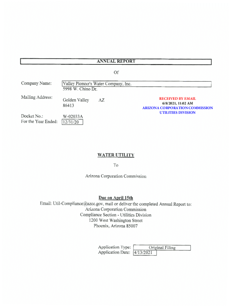Fillable Online Arizona Corporation Commission Annual Report Form Fax