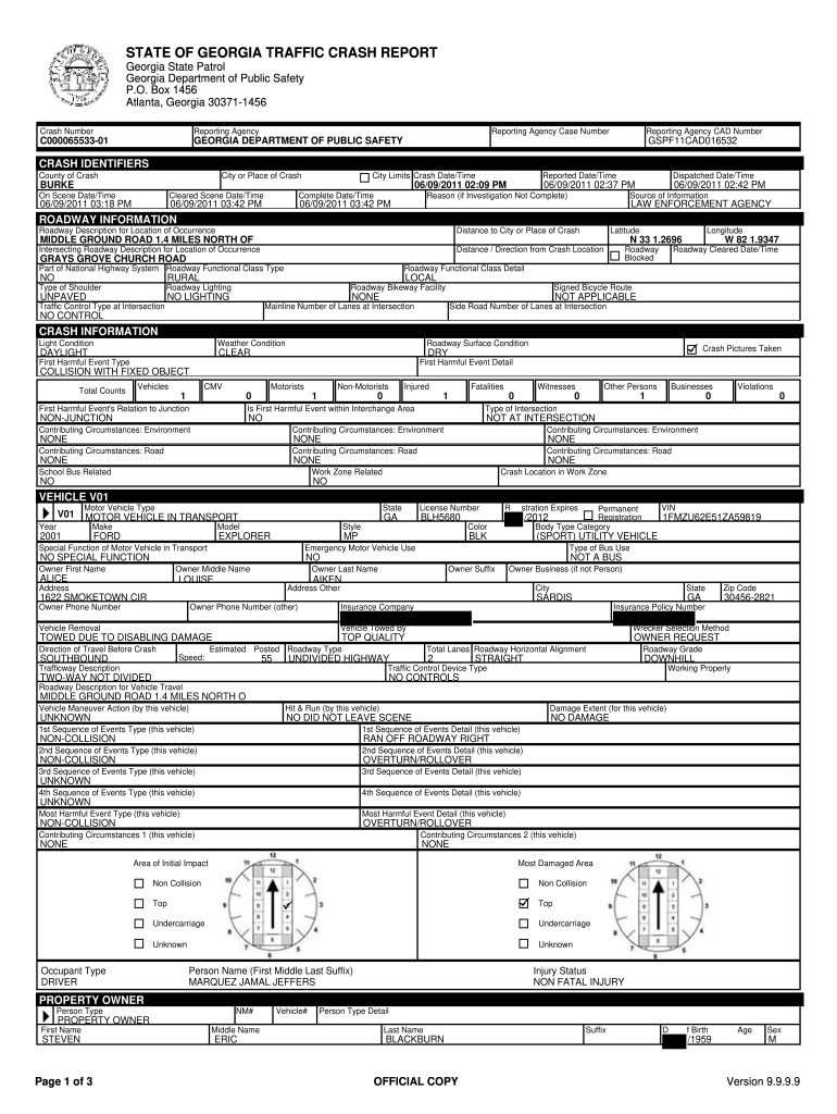 Fillable Online STATE OF GEORGIA TRAFFIC CRASH REPORT Fax Email Print