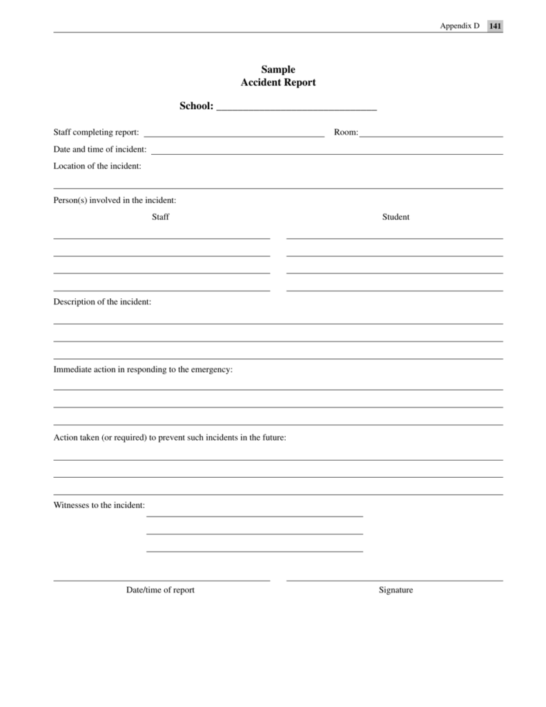 Fillable Student Accident Report Form Printable Pdf Download 