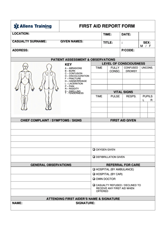 First Aid Incident Report Form Template Creative Template Inspiration