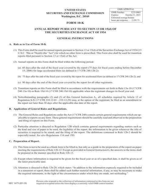 Form 10 K SEC Form 1673 Download Printable PDF Or Fill Online Annual