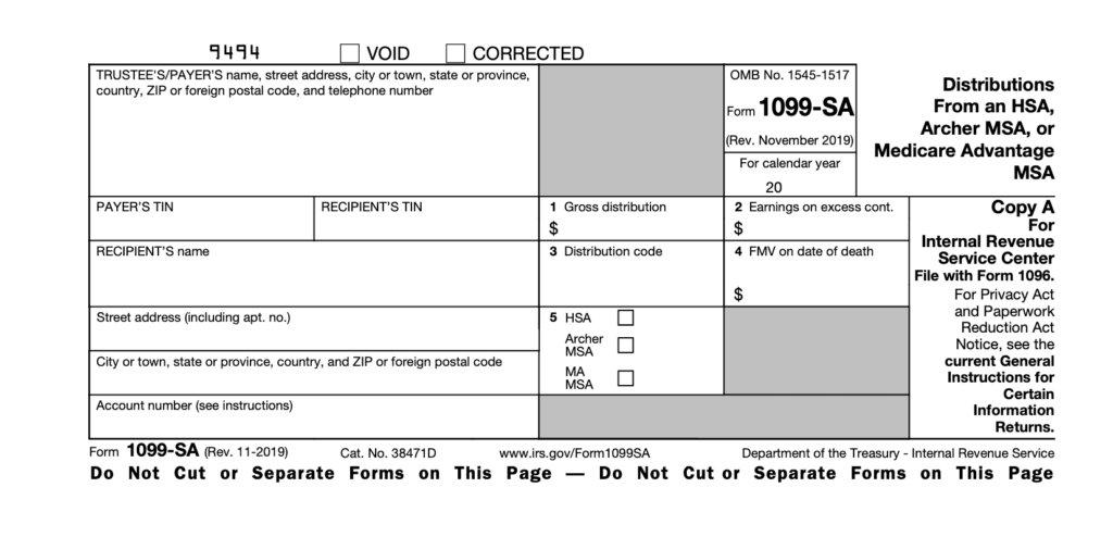 Form 1099 SA Distributions From An HSA Archer MSA Or Medicare 