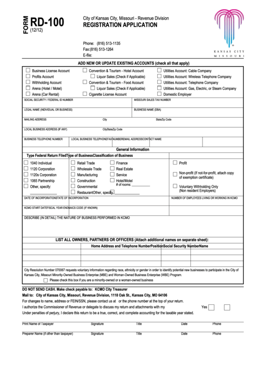 Form Rd 100 Registration Application State Of Missouri Printable 