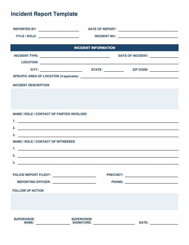 Free Incident Report Form Template Word