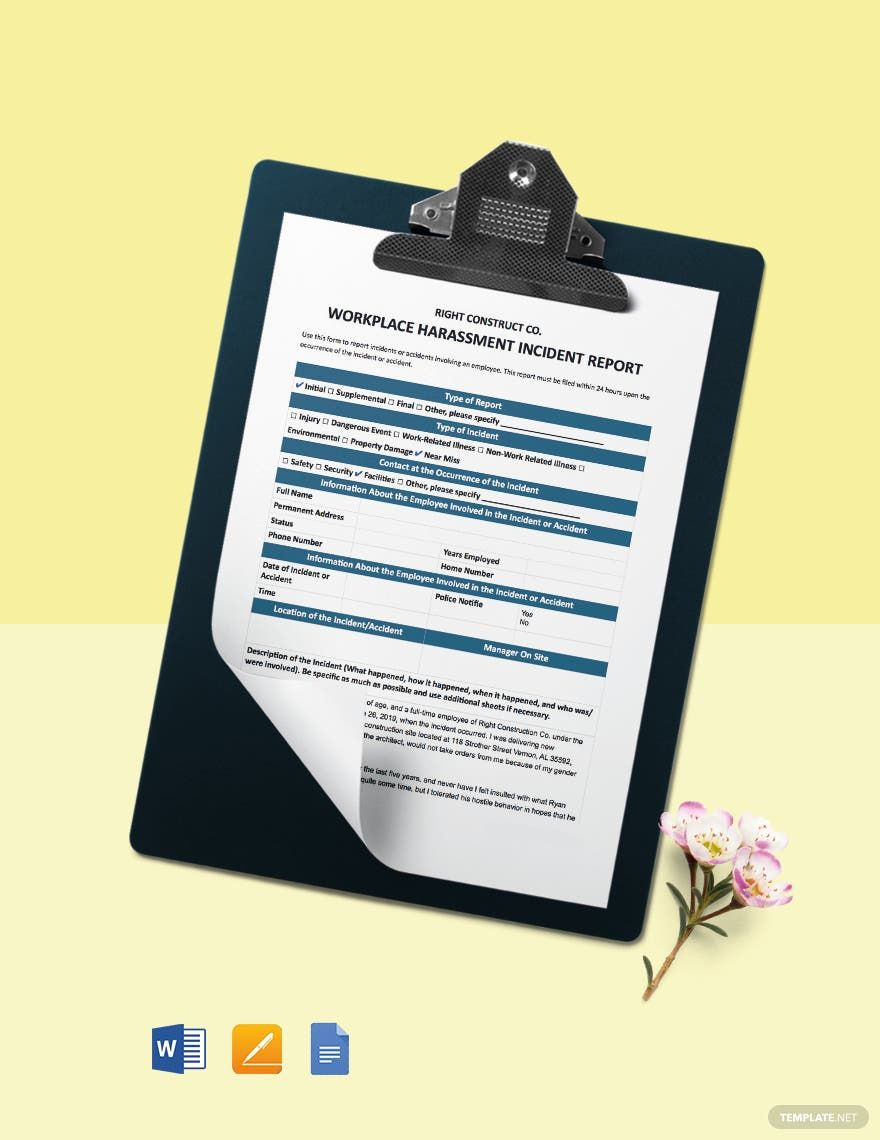 Free Workplace Harassment Incident Report Form Template Download In