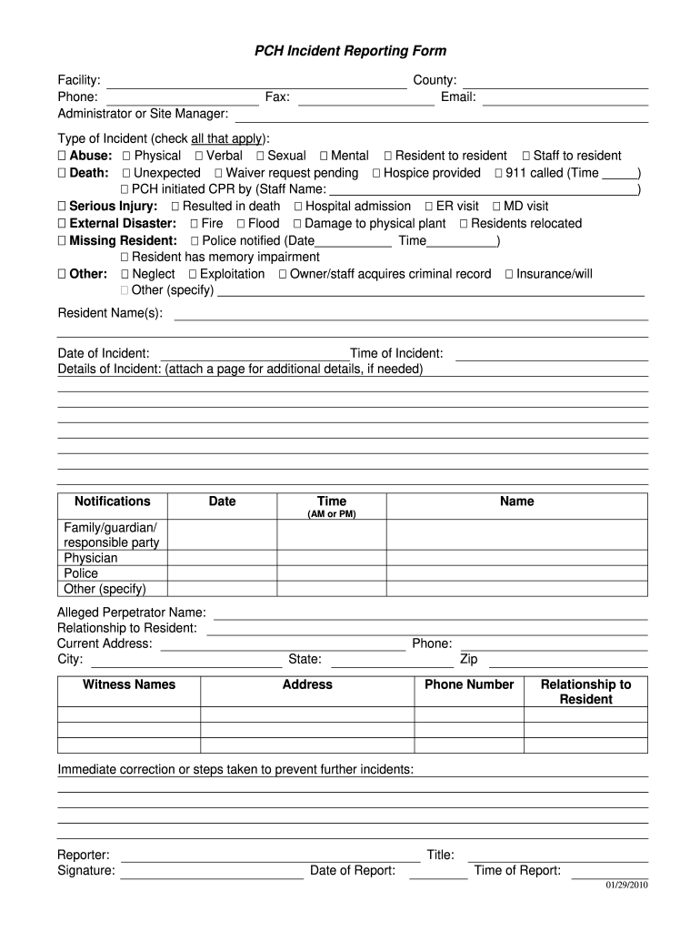 Ga Pch Incident Reporting Fill Online Printable Fillable Blank