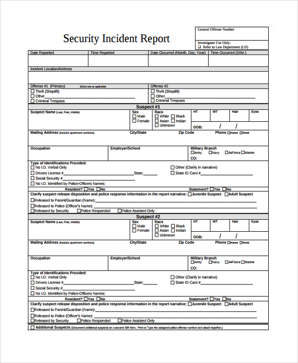 General Incident Report Template Master Template