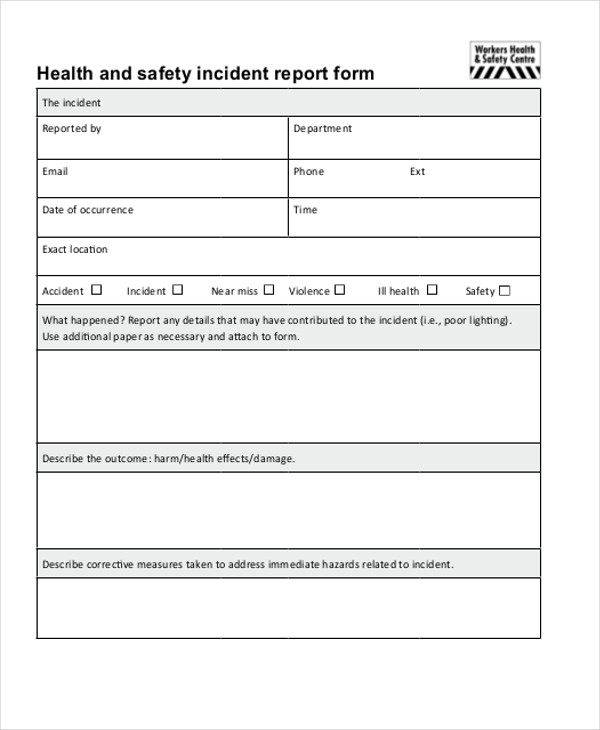 Health And Safety Incident Report Form Template 9 PROFESSIONAL
